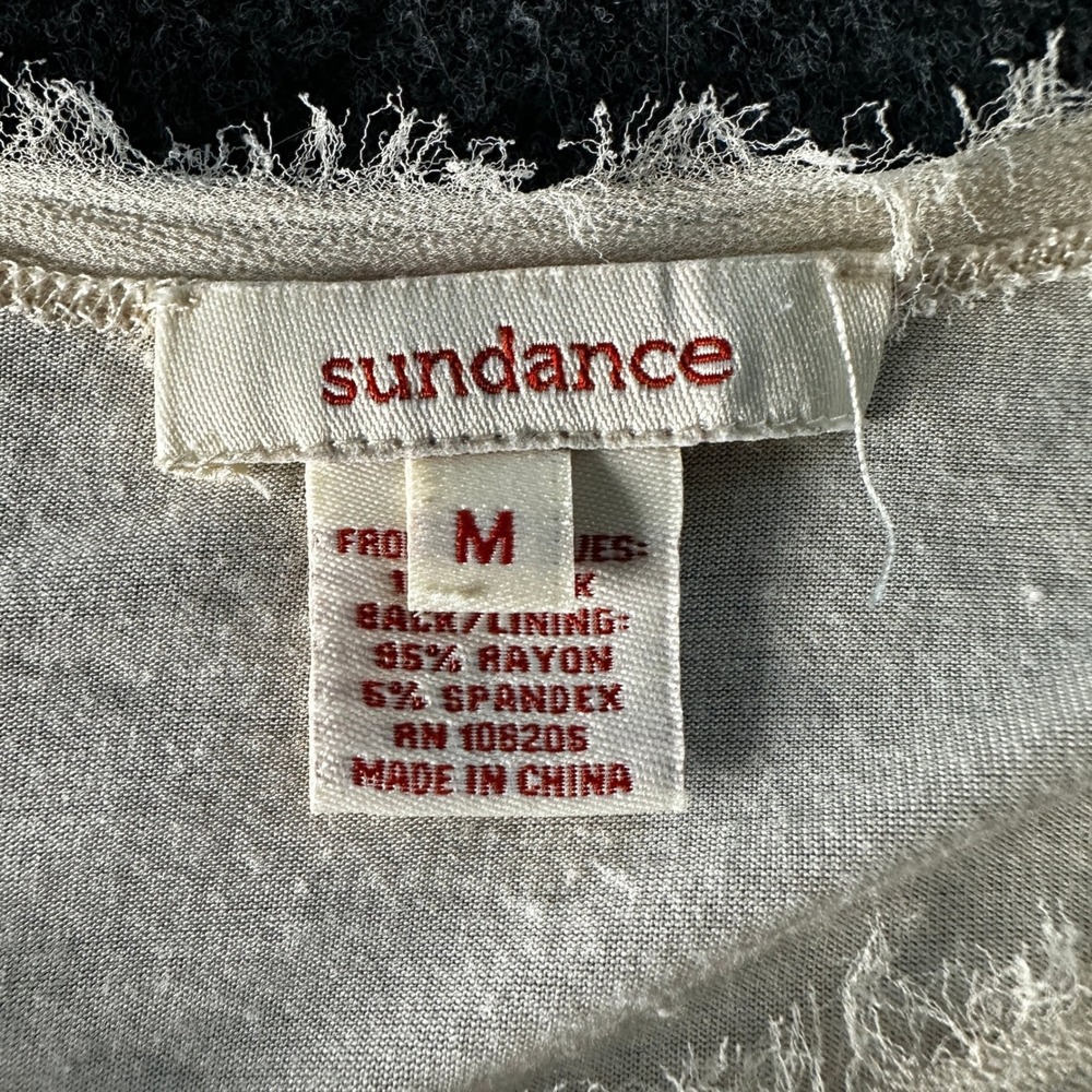Sundance Cream Floral Embroidered High Low Top Pink Boho Short Sleeve Medium - Picture 4 of 6